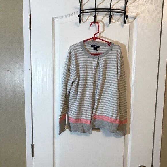 Gap Girls Medium Gray Pink Stripe Cardigan - Picture 6 of 14